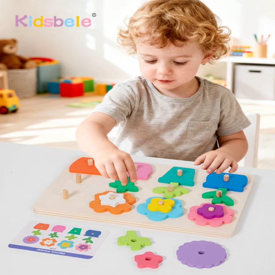 Kids Education Card - لعبة ألغاز على شكل زهرة خشبية