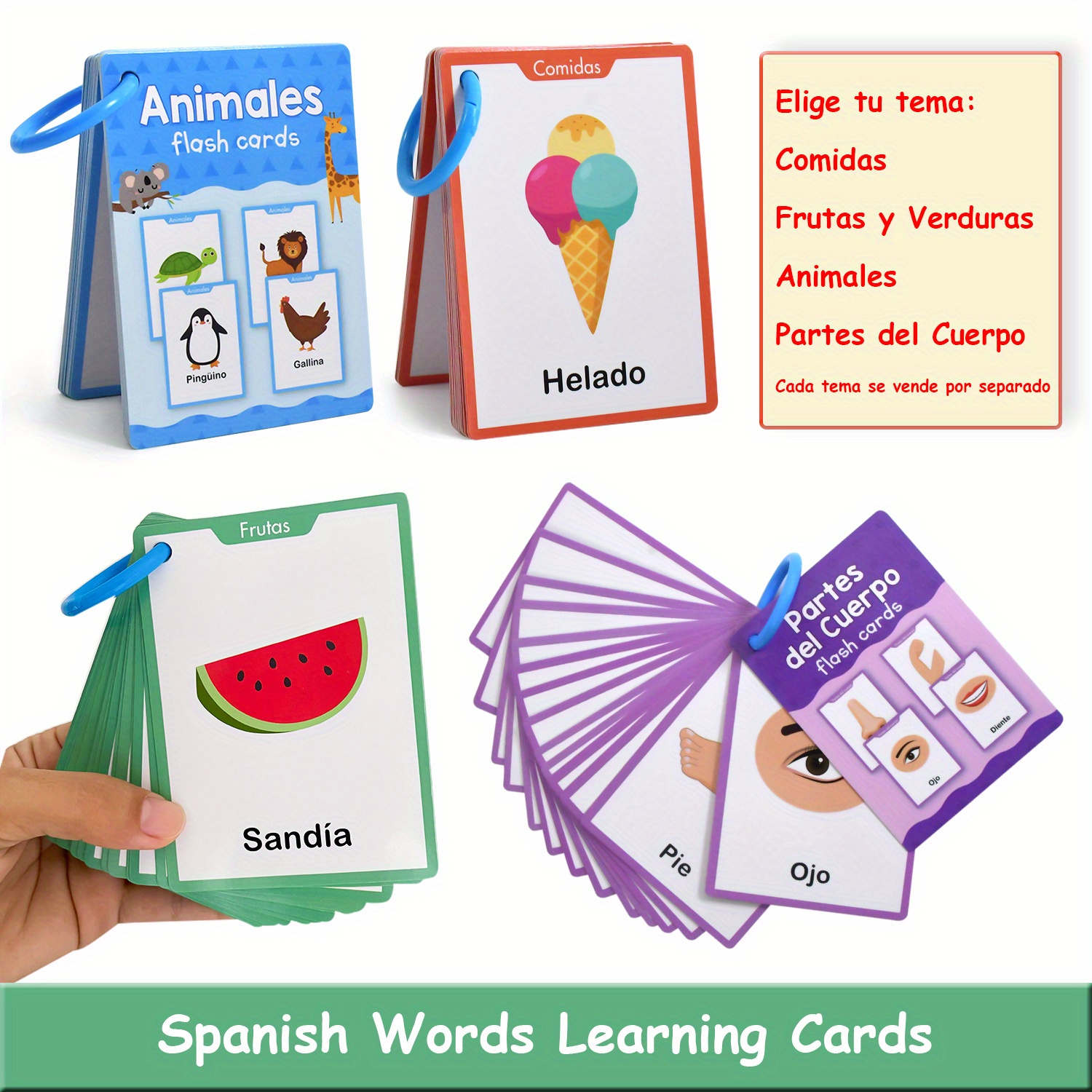 Kids Education Card - 4 موضوعات الفواكه والخضروات والأطعمة الحيوانات