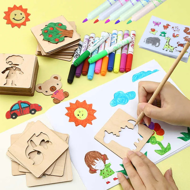 Kids Education Template - ألعاب رسم للأطفال قالب استنسل رسم