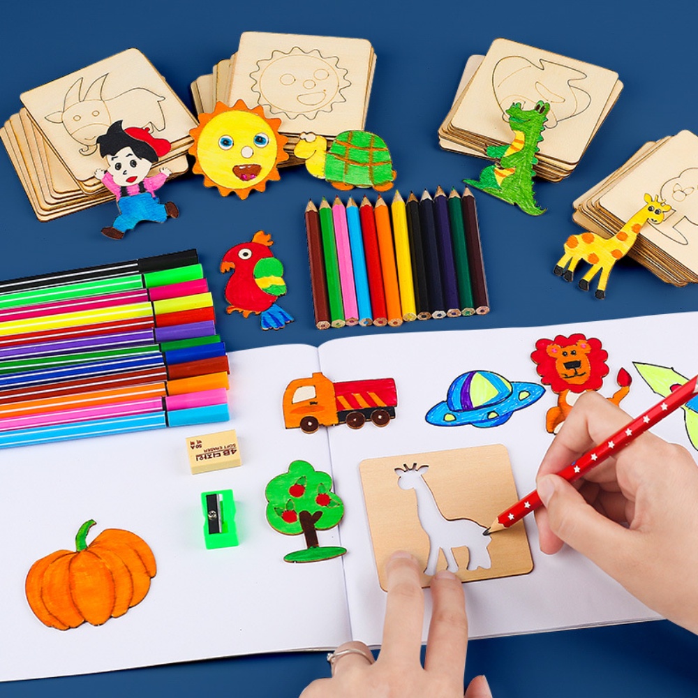 Kids Education Template - 20 قطعة ألعاب رسم للأطفال خشبية