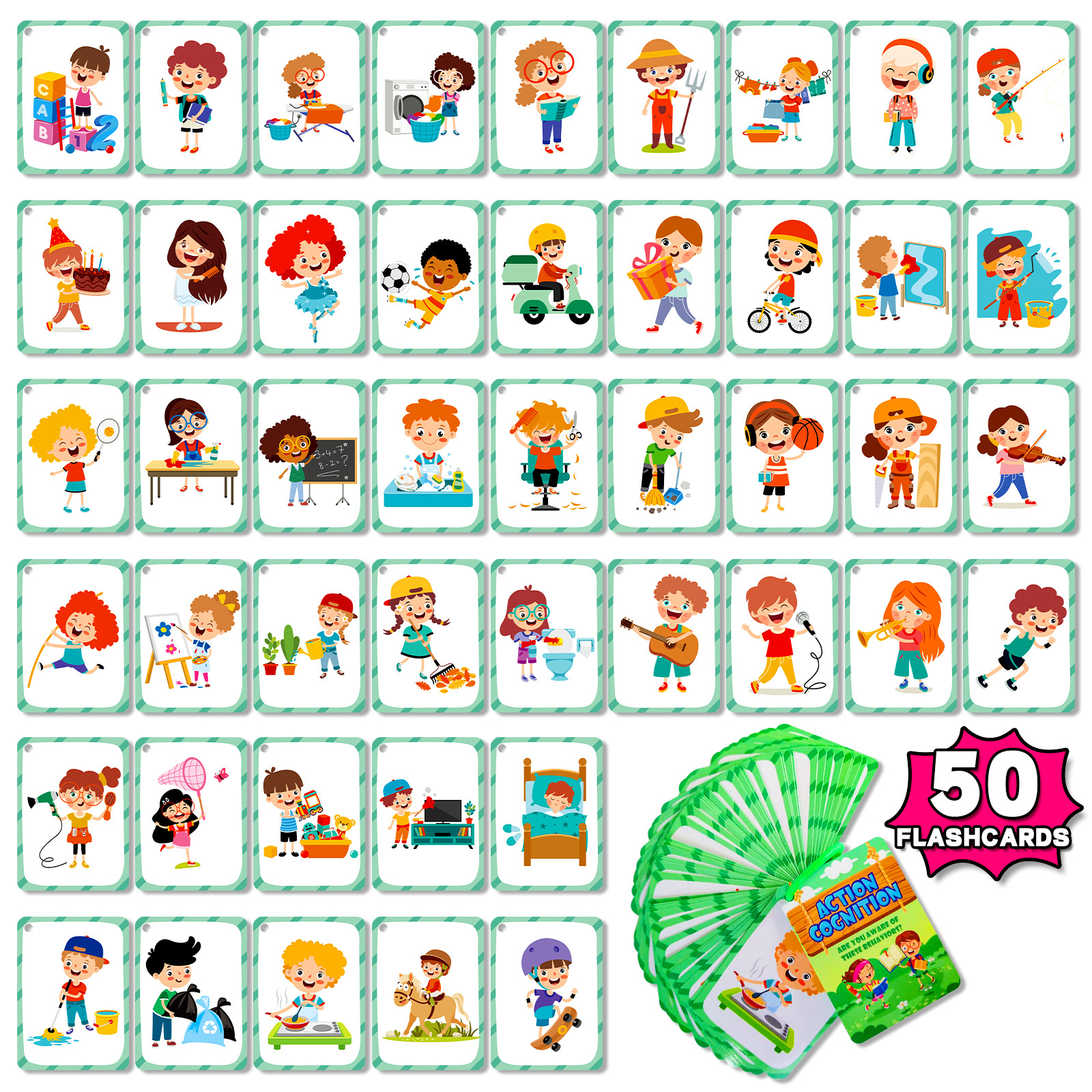 Kids Education Card - 50 قطعة/المجموعة بطاقة التعلم الإدراك مضحك