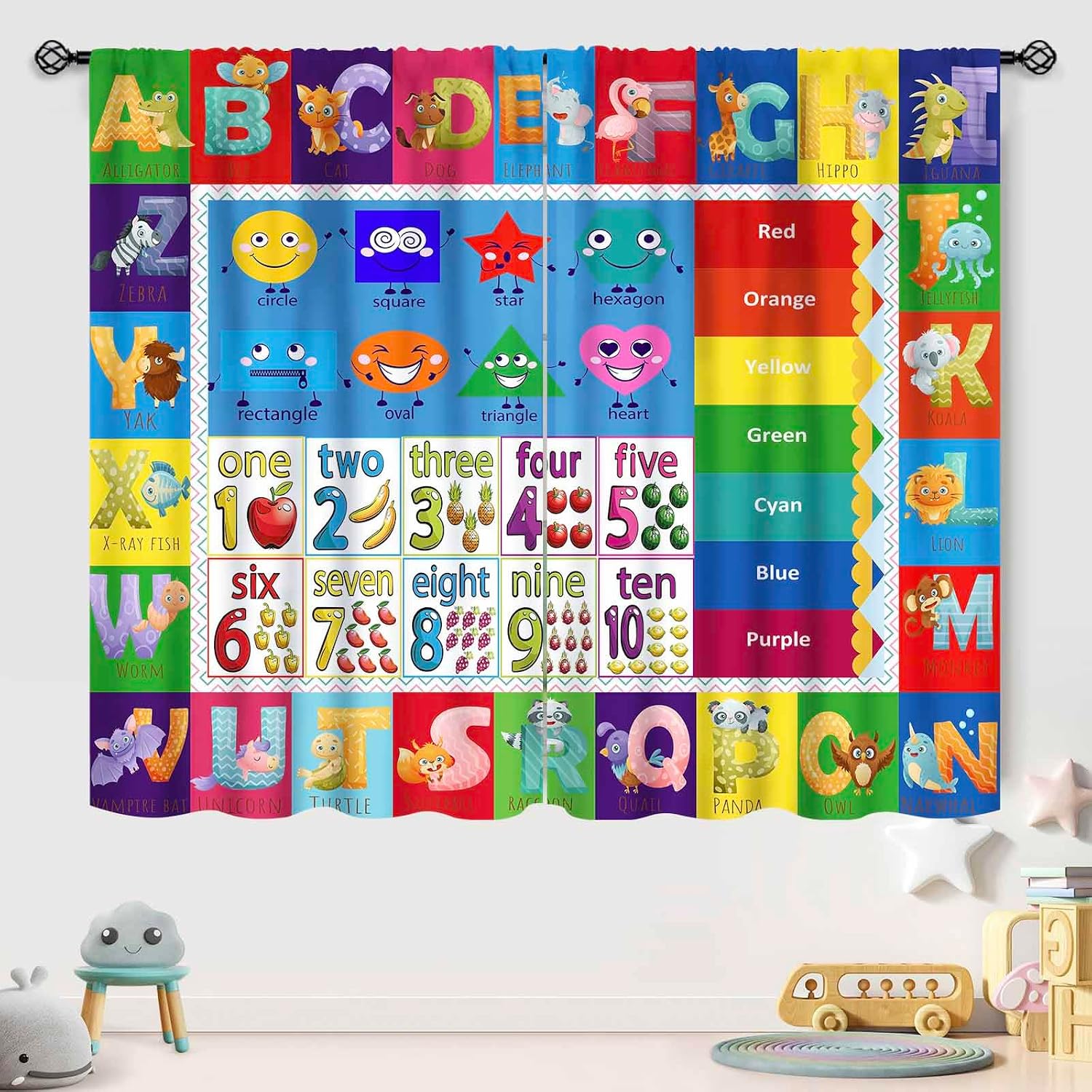 ستائر مطبوعة بأرقام وحروف ABC، - مراجعة Abc Kids Early Education وسعره